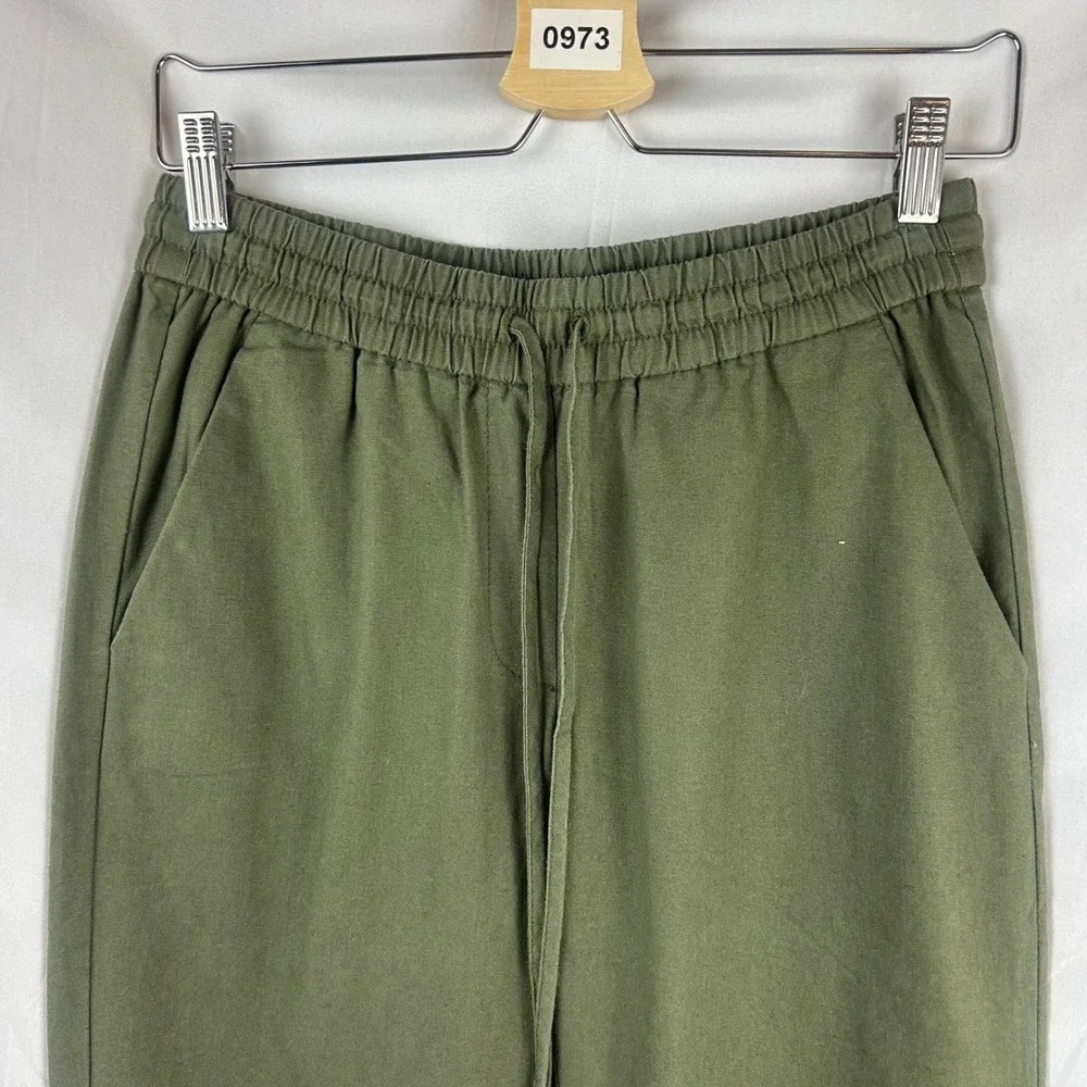 J.Crew Factory Olive Green Linen Blend Elastic Waist Drawstring Tapered Pants 2
